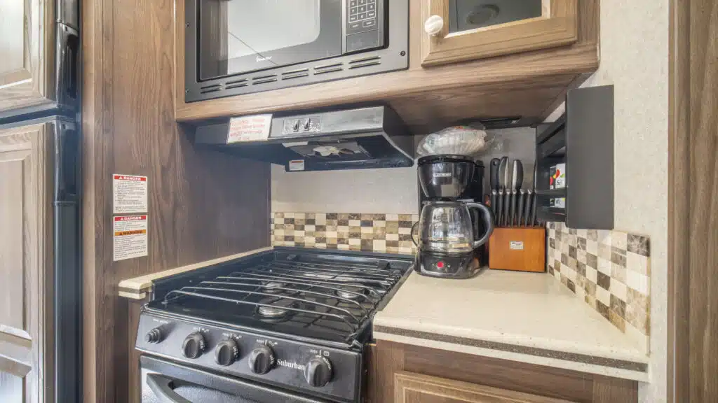 Kitchen of Travel Trailer at Moab RV and Glamping Resort