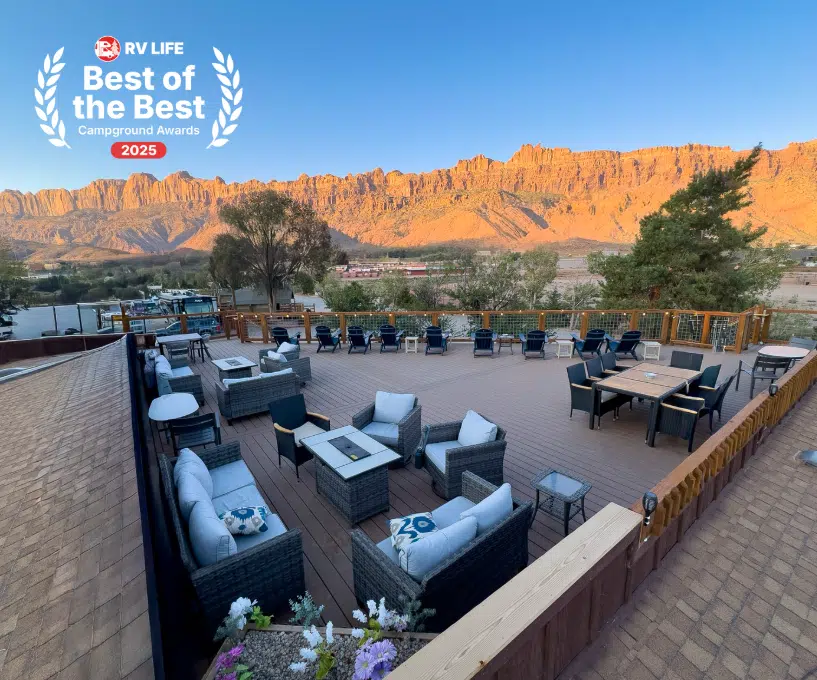 RV Life Award Best of the Best Campground header image for blog with resort in the background